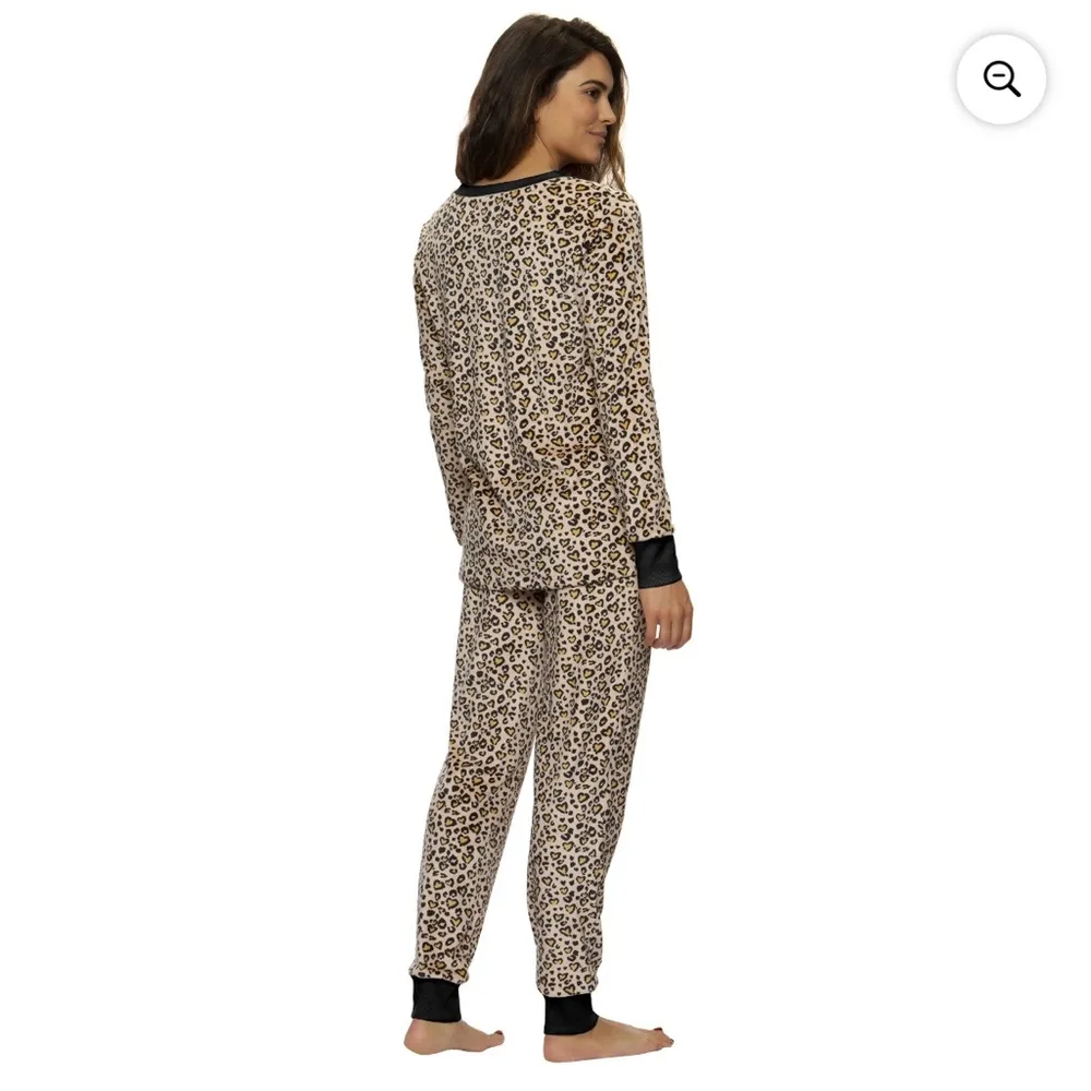 NWT Jane Marie Cheetah Animal Print Dot Long Sleeve Pants Pajama Set XL Black - Image 2