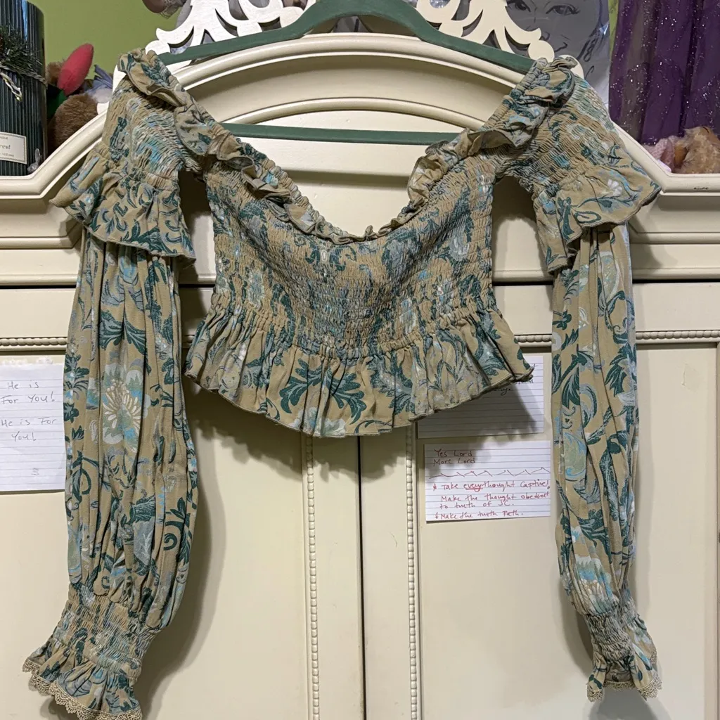 Spell and the gypsy Aurora peasant crop top size small Green - Image 2