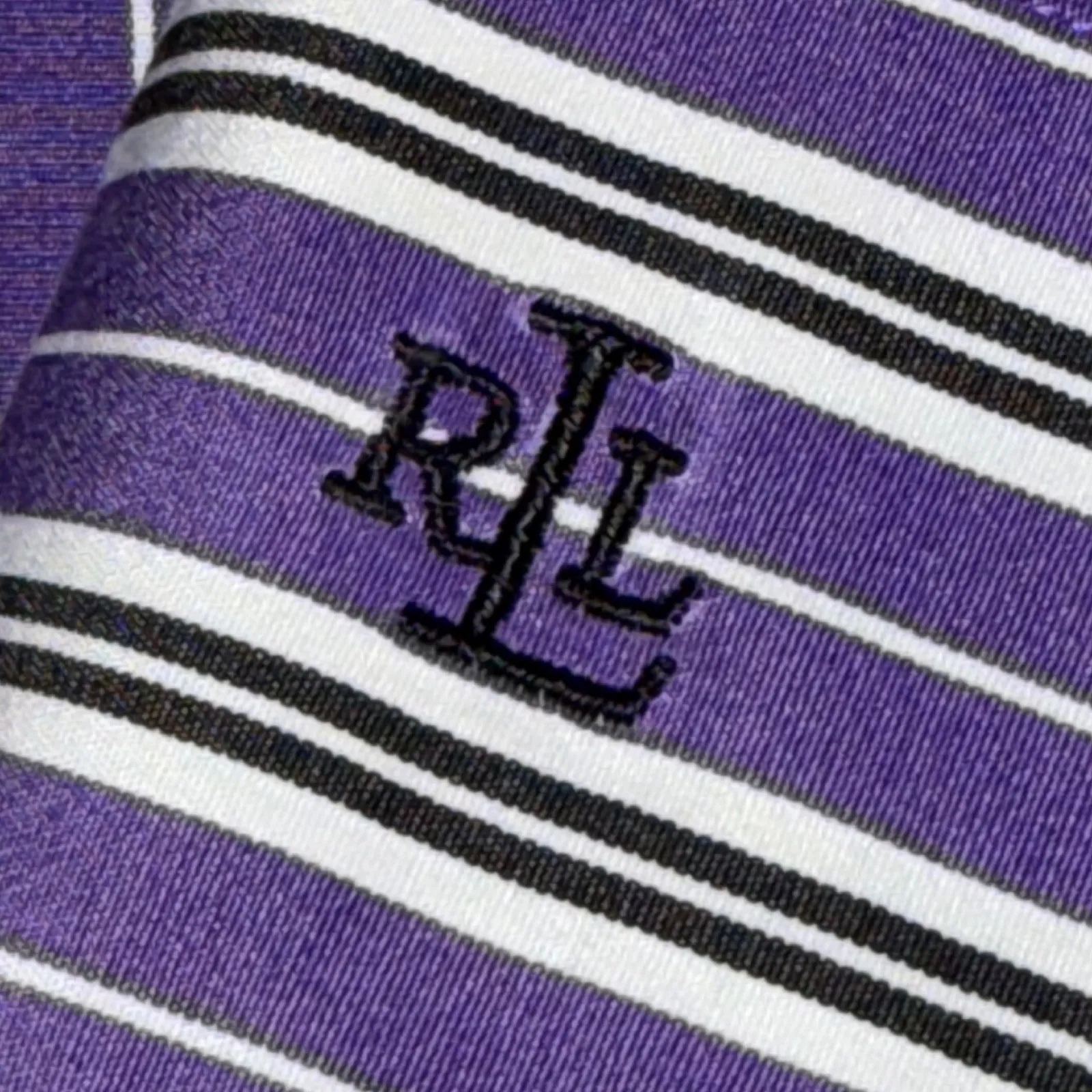 LAUREN RALPH LAUREN Women's Purple Stripe Button Down Shirt Size L Cotton - Image 3