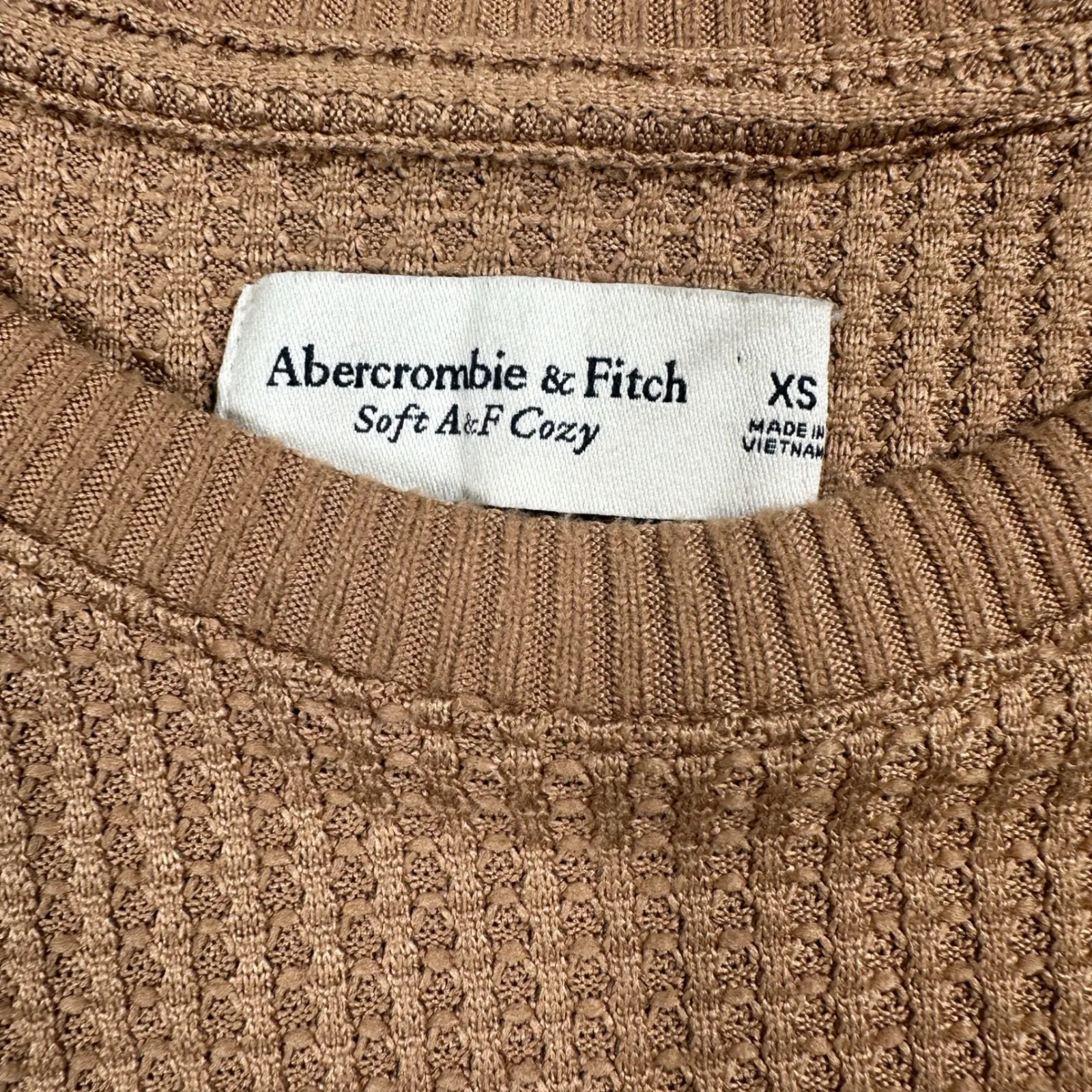 VTG Abercrombie & Fitch Waffle Knit Tunic Top Womens XS Tan Brown Long Sleeve - Image 3