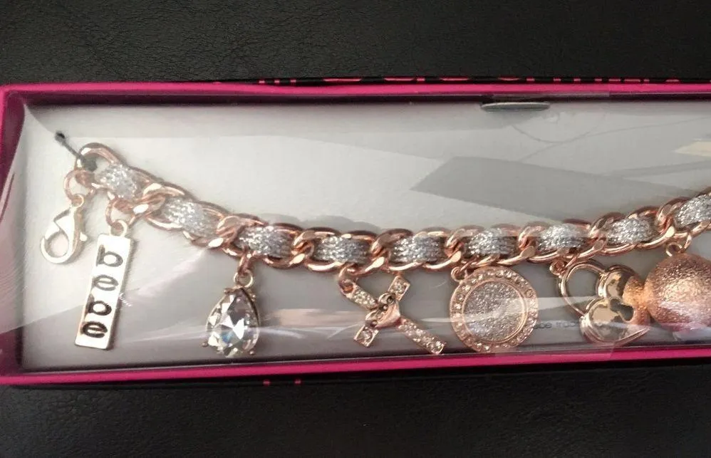 bebe Gold & Silver Charm Bracelet Key Locket Cross - Image 2