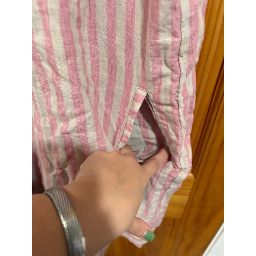 Faherty 100% Linen Striped Sleeveless Tunic Dress XS Pink Beige Button Front - Image 3