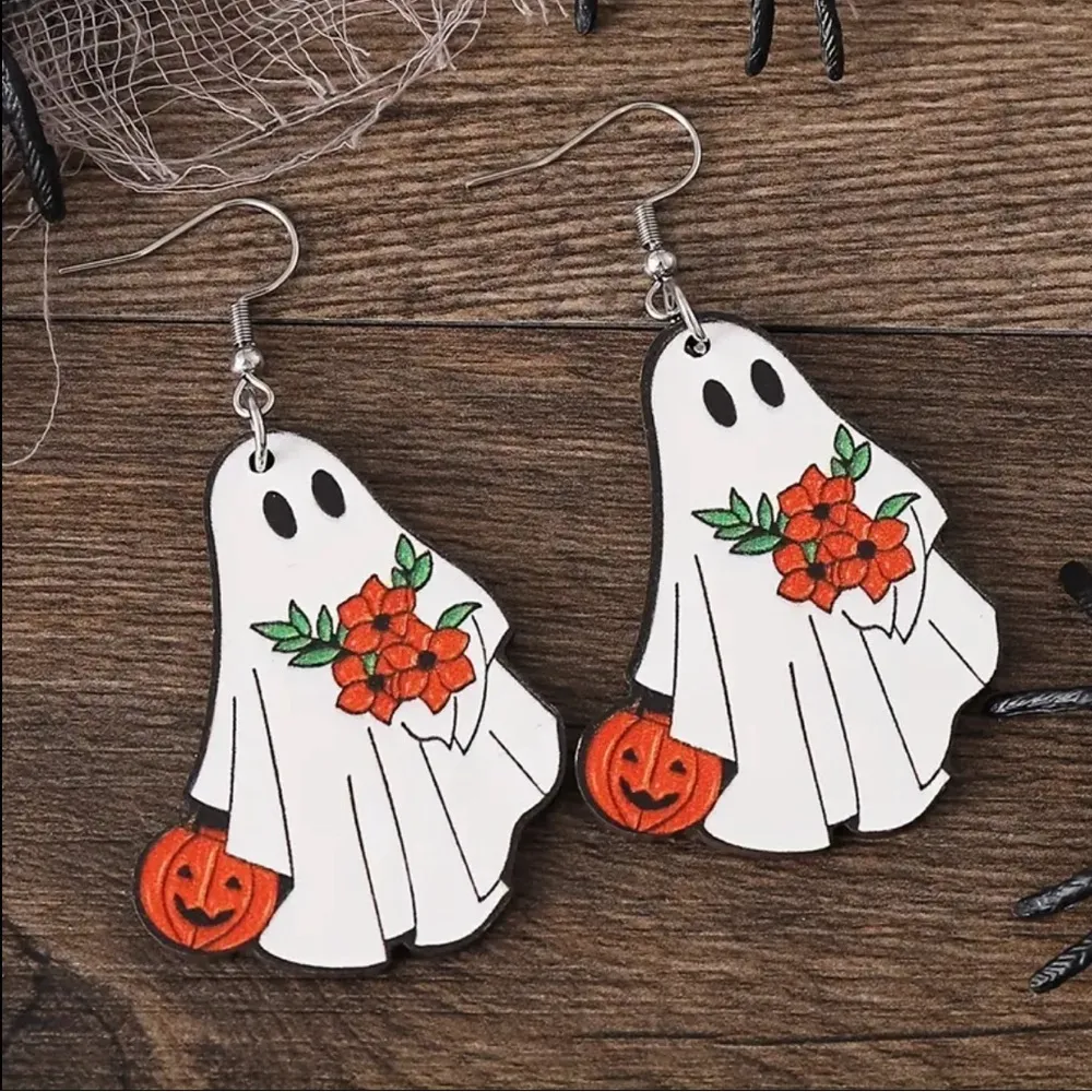 Halloween Ghost Earrings, Halloween, Boho, Ghost, Vintage Fall White - Image 2