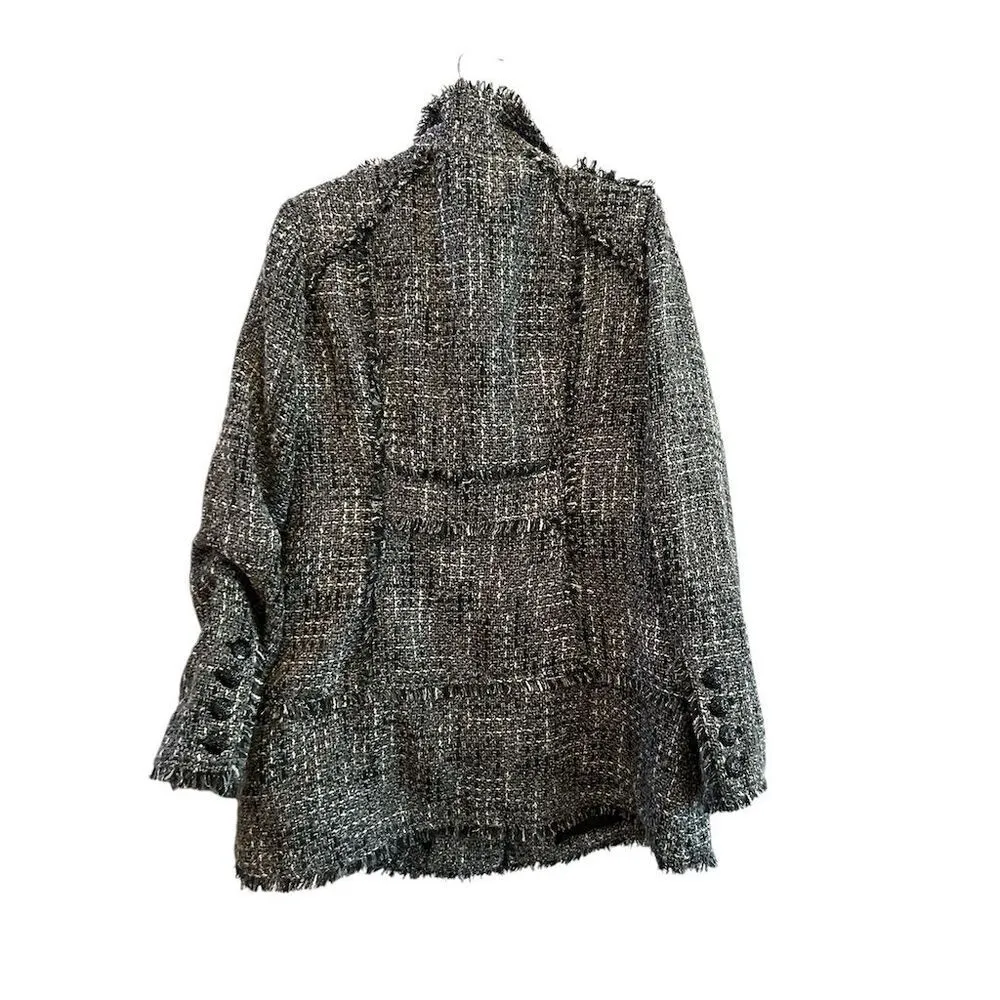 GUESS Women's Tweed Overcoat‎ Black Fringe Detail Size XL Casual Fall - Image 5