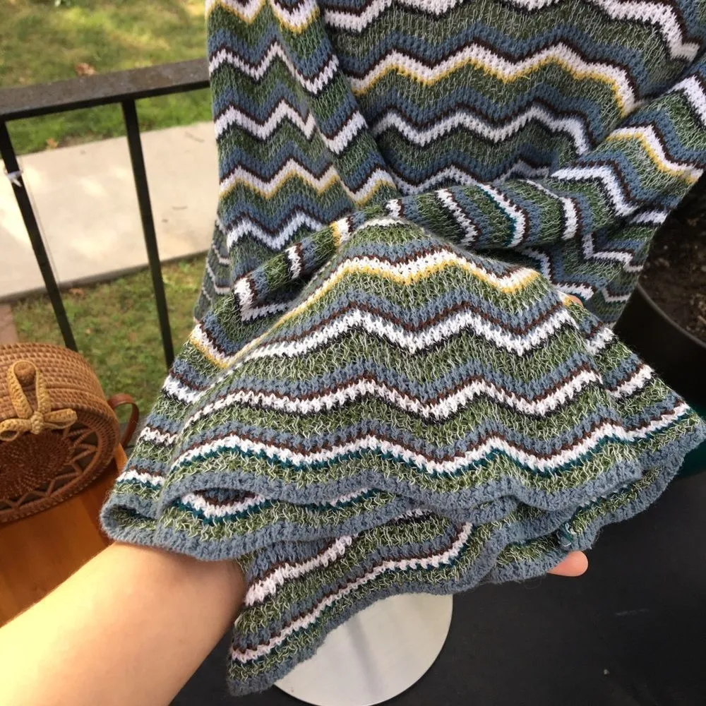 Free People ZigZag Chevron Knitted Multicolor Green Flare Sleeve Sweater Dress - Image 7