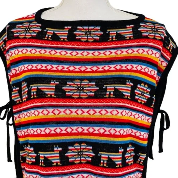 VTG Blanket Llama Southwestern Style 70's Sear's Open Side Sweater Vest OSFA Red Size M - Image 2