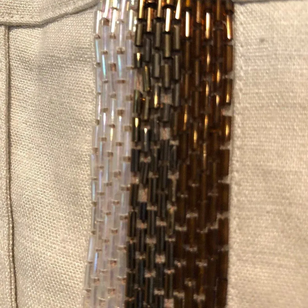 Cache Linen Blend Multi Color Bead Trim Crop Gaucho Pant Stretch New $98 NWT - Image 2