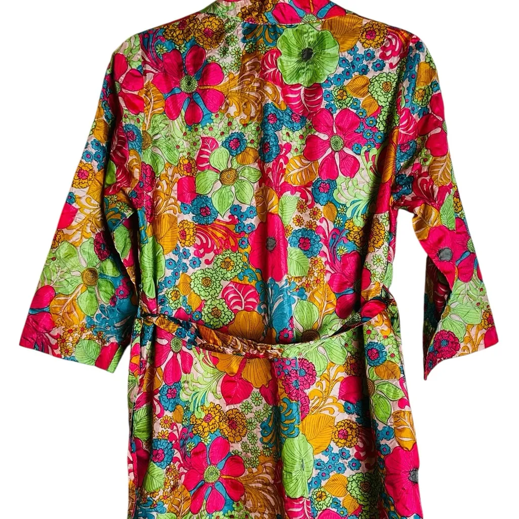 Vintage SAKS 5TH AVE Robe Maxi 60s Psychedelic Floral Hippie Belted One Size - Image 8
