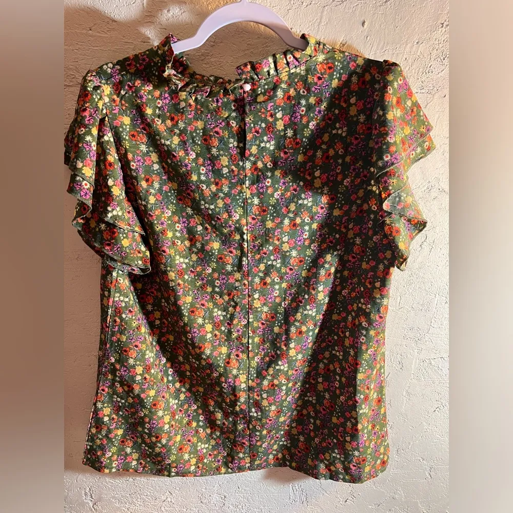 Floral Ruffle Sleeve Blouse Green Size undefined - Image 8