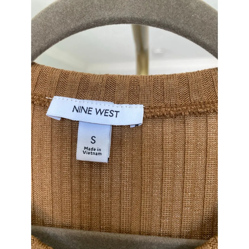 Nine West  Ribbed Knit Midi Dress Tank Camel S Preppy Minimalist Resort Neutral - Image 3