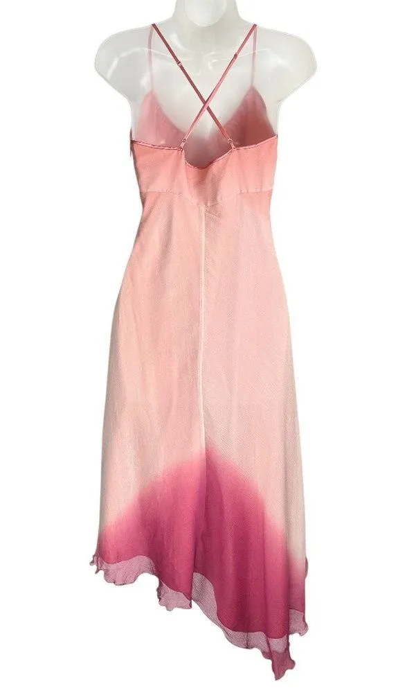 Vintage Y2K Express Sz 6 Pink Silk Ombre Slip Dress Asymmetrical Chiffon - Image 2