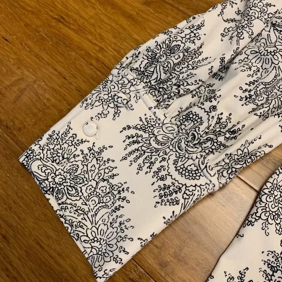 Ann Taylor Top womens‎ XXL Cream Black Floral Blouse Balloon Sleeve Elegant Work - Image 3