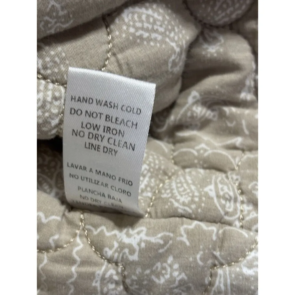 MABLE Coat Womens L Tan Sherpa Fleece Jacket Quilted Lining Paisley Hem Boho Size L - Image 12