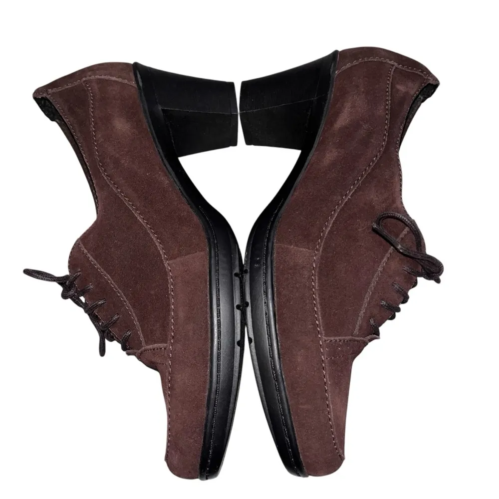 NEW Clarks Bendables Brown Suede Lace Up Oxford Heels Booties Shoes size 10W - Image 5