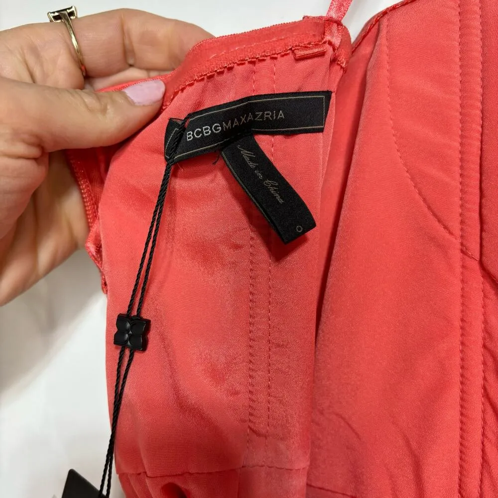 BCBG MaxAzria Ila Strapless Coral Satin Evening Dress Draped 0 - Image 7