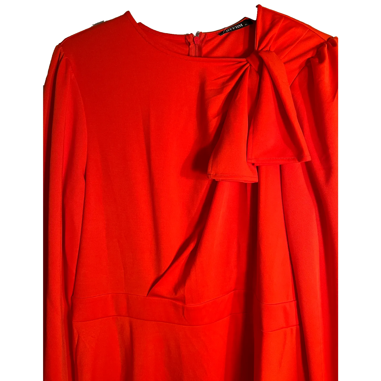 BTFBM Womens Red Dress Size XL Midi Long Sleeve Cinch Waist Back Zip Stretch NWT - Image 4