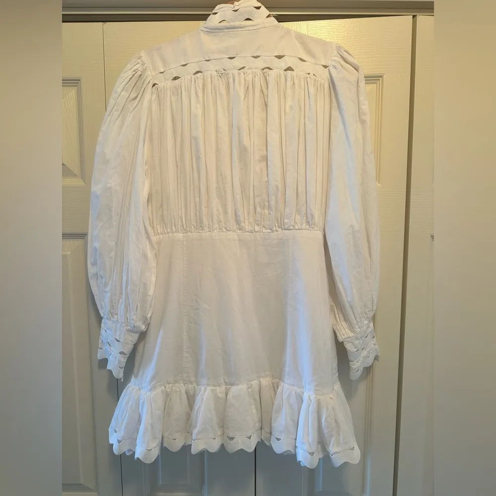 Balloon Sleeve White Ruffle Dress size L Size L - Image 9