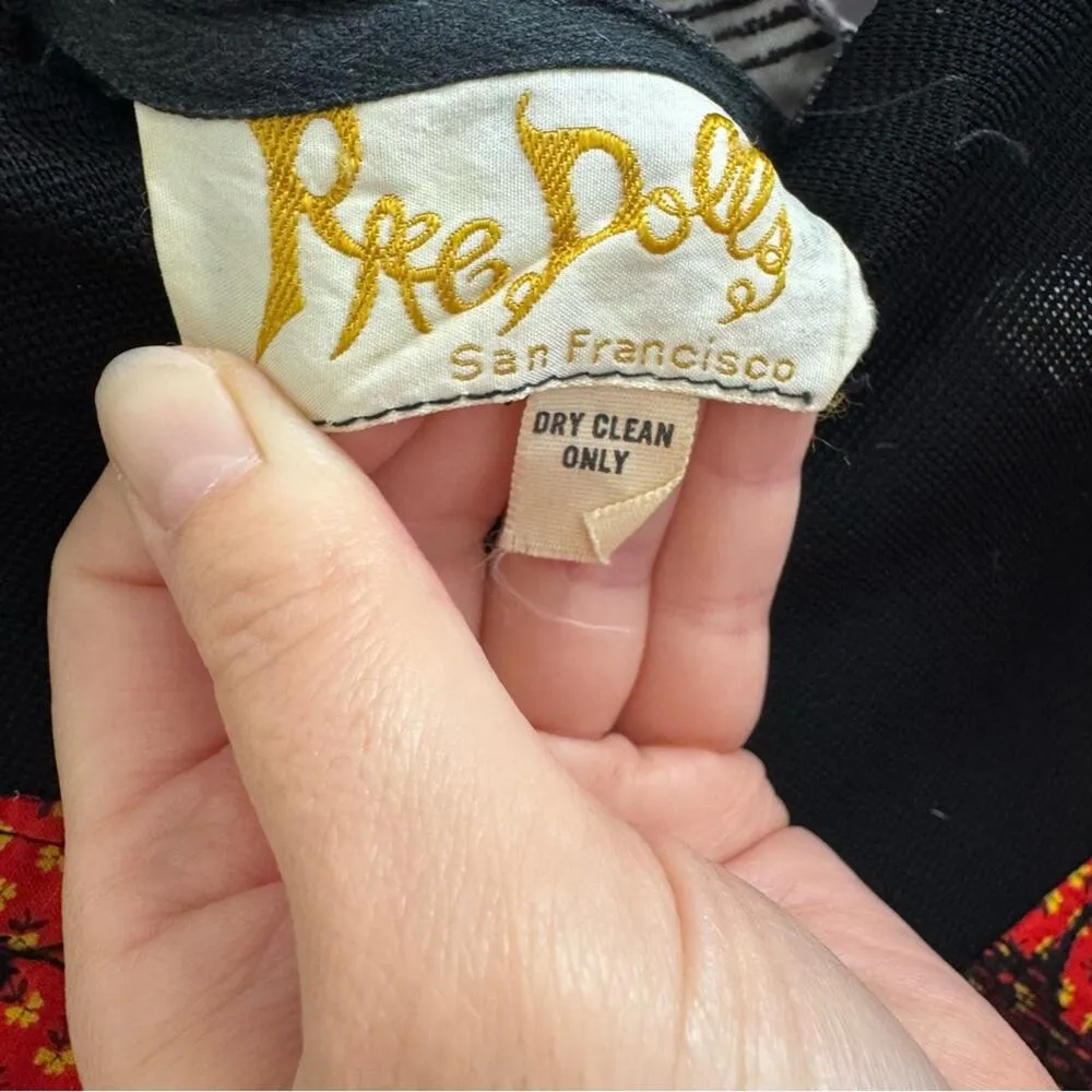 Vintage 60s Rae Dolls Red & Black Long Sleeved Turtleneck Maxi Dress Size Medium - Image 5