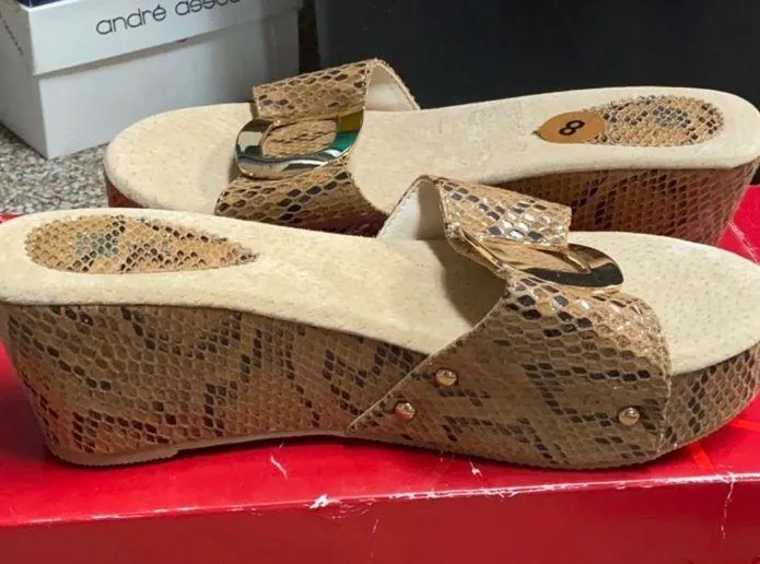 G C Shoes open toes snakeskin slip ons.3” heels 8 - Image 3