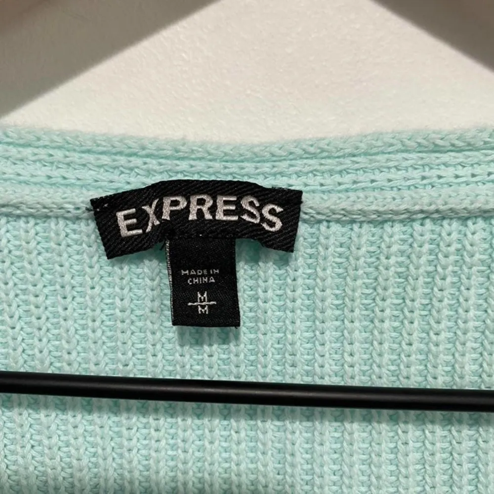 Express Light Blue V Neck Knit Sweater Size Medium - Image 49
