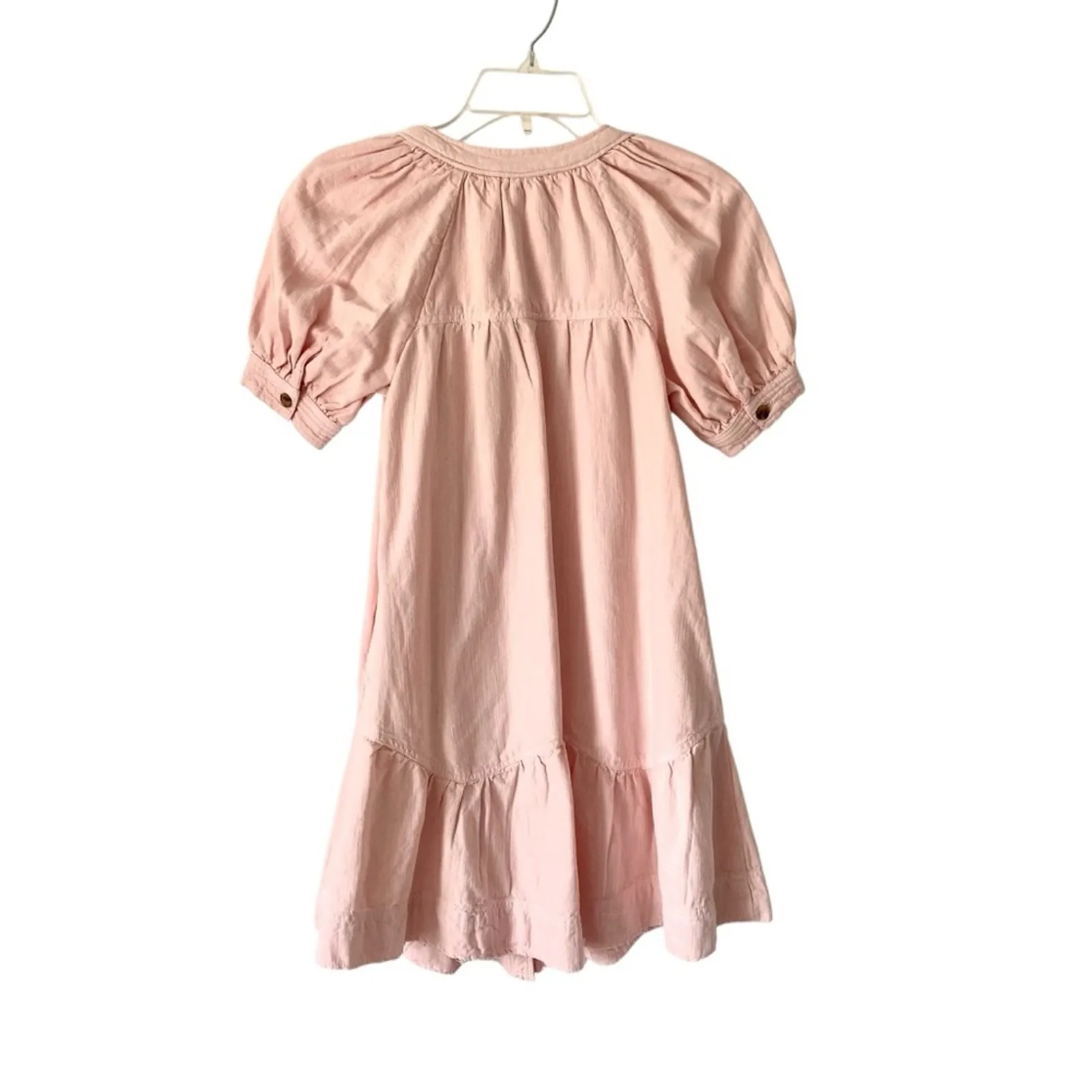 Pilcro Anthropologie Pale Pink Cotton Linen Button Down Puff Sleeve Dress XXS - Image 6