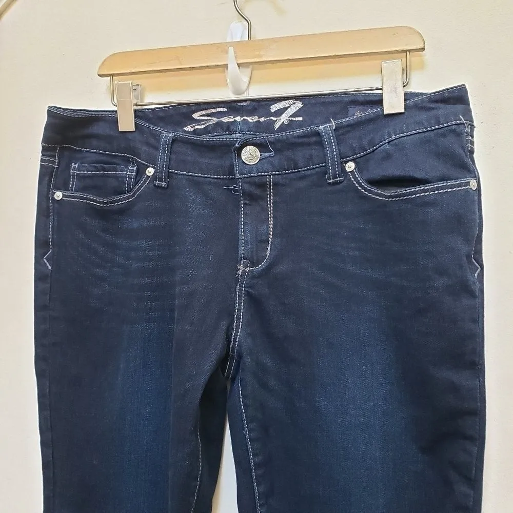 Seven7 Blue Faux Gem Embellished Pockets Mid Rise Boot Cut Jean Size 32 Long - Image 4