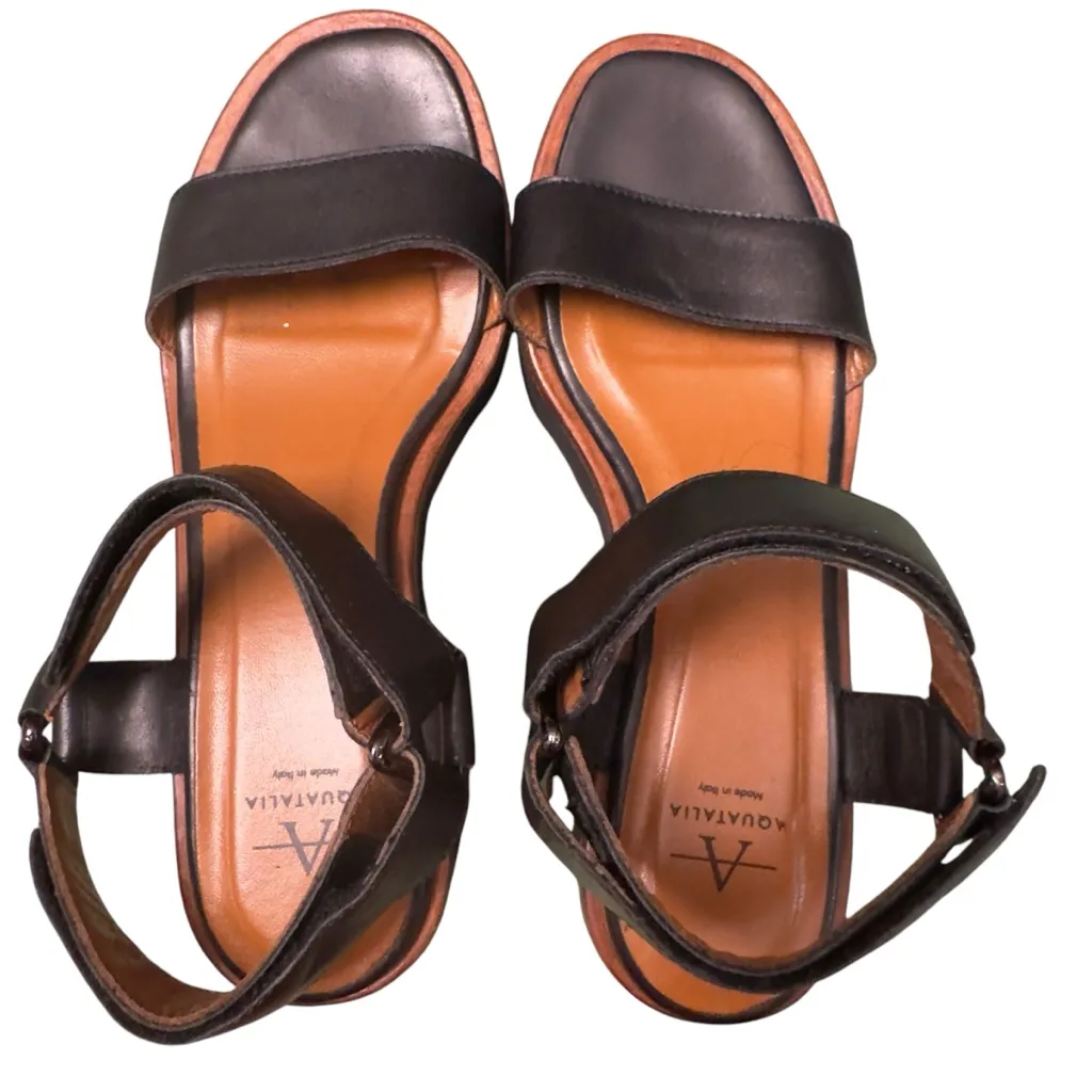 Aquatalia Black Leather Platform Wedge Sandals Size 7 Made in Italy Elevated Fit - Image 9