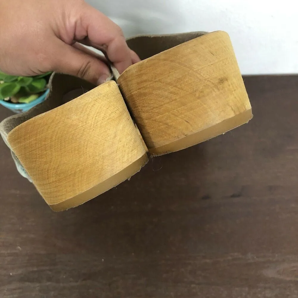 Swedish Clogs Leather Wooden Floral Print Made In Sweden Women's Size 40 US 9 Blue - Image 9