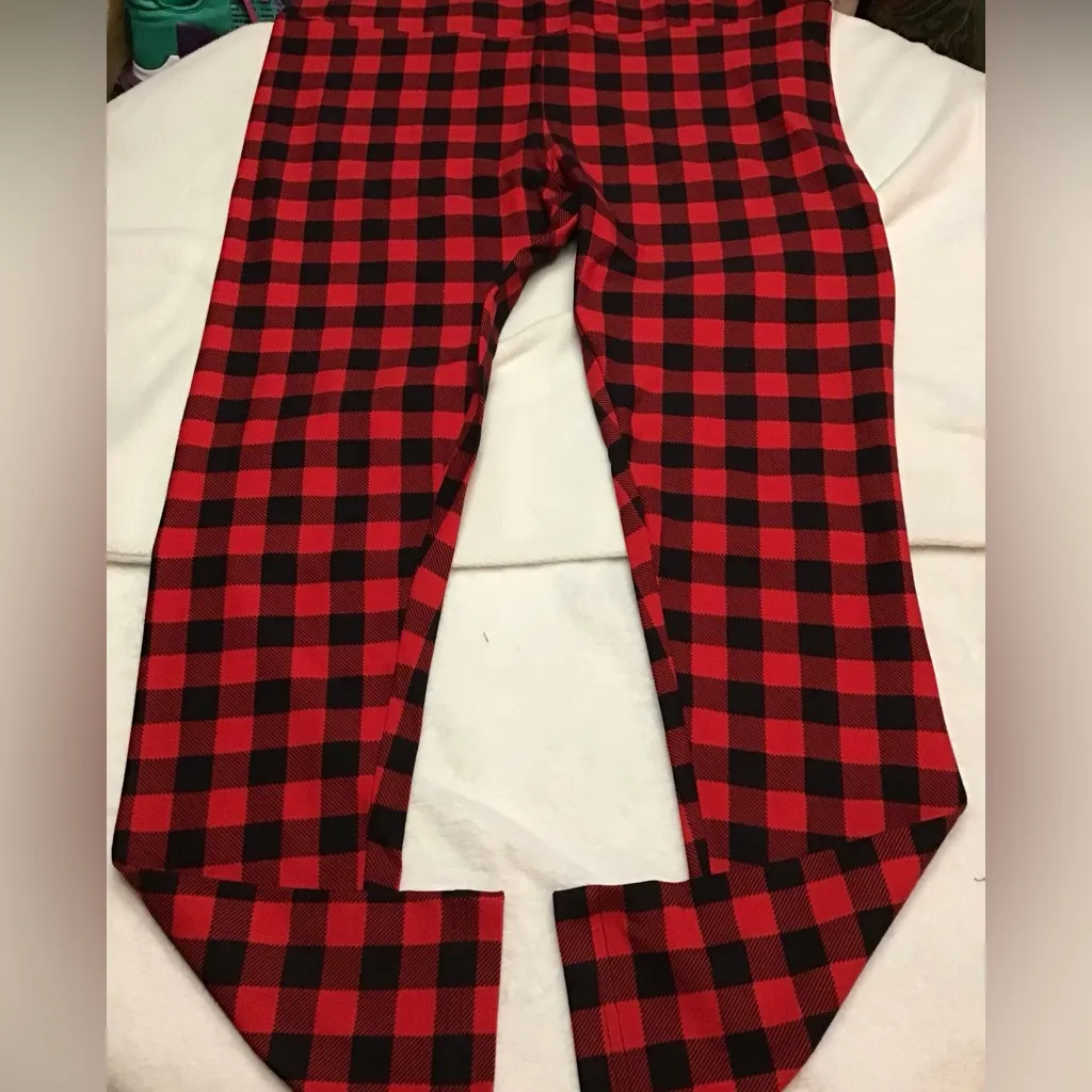 Red and Black Plaid Pants Holiday Time Leggings - Image 2