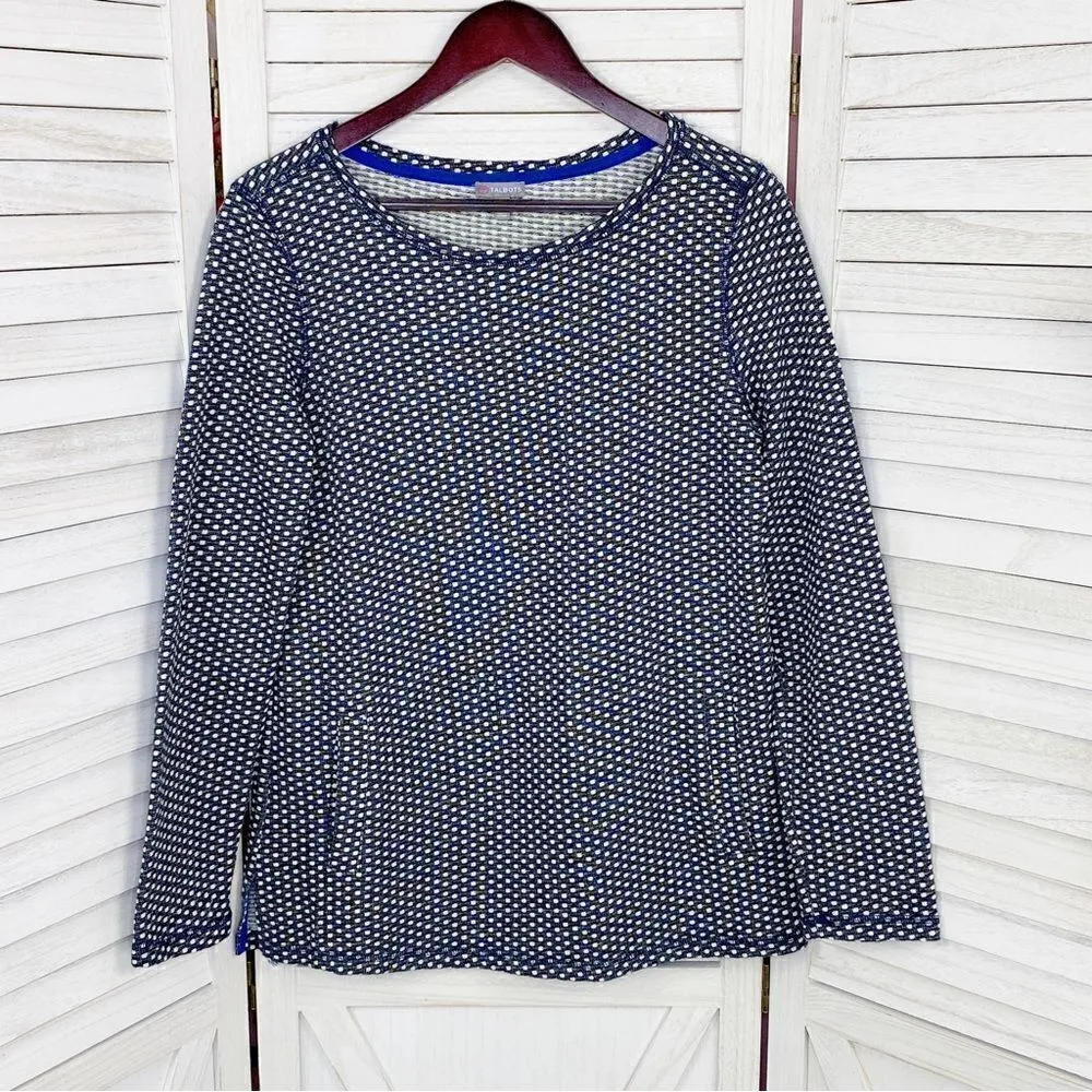 Talbots Polkadot Knit Kangaroo Pocket Pullover Top Blue White Small - Image 8