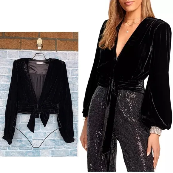 Ramy Brook Womens Jaxon Velvet Long Sleeves Cropped blazer top size medium - Image 2