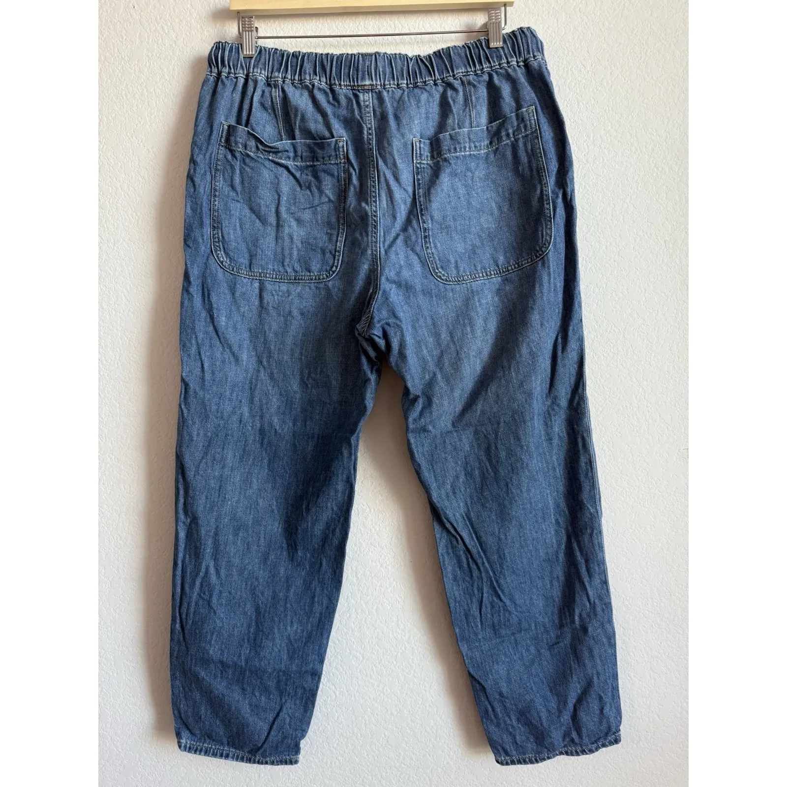 J.Crew  Denim Chambray Pull On Drawstring Straight Leg Pants Womens Sz 31 Relaxed - Image 9