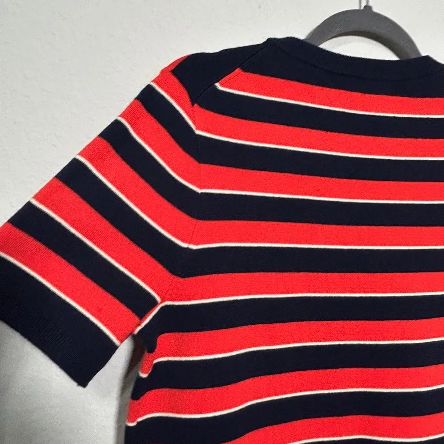 NEW J. Crew Short-Sleeve Striped Sweater Knit Dress Red Blue Wool Md Academia - Image 11