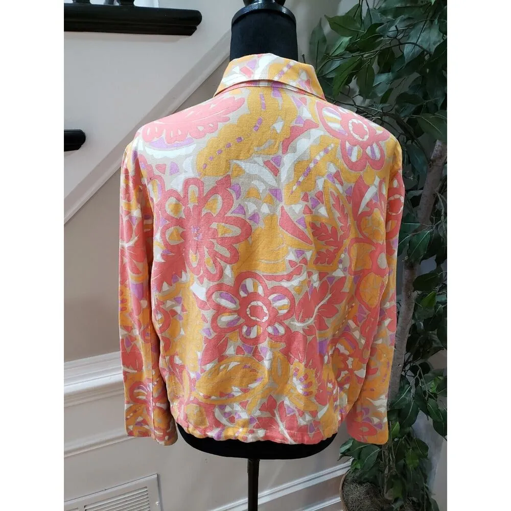 Ruby Rd. Women's Multicolor Floral Linen Long Sleeve Button Front Jacket Size 14 - Image 6