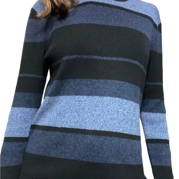 Carolyn Taylor Vintage Color Block‎ Crew Neck Sweater Blue Gray Black Size L - Image 2
