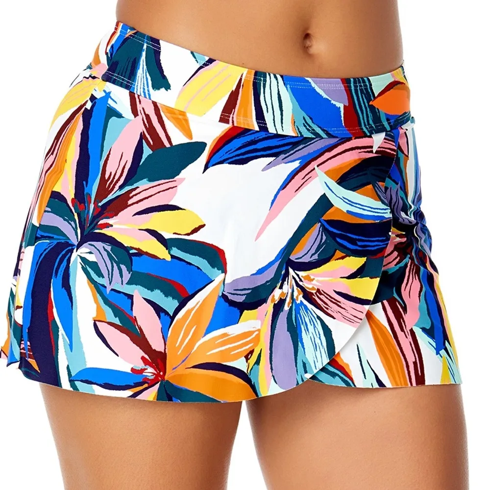 NWT Anne Cole Riviera Floral Drape Front Mid Rise Swim Skirt Bottom Medium - Image 1