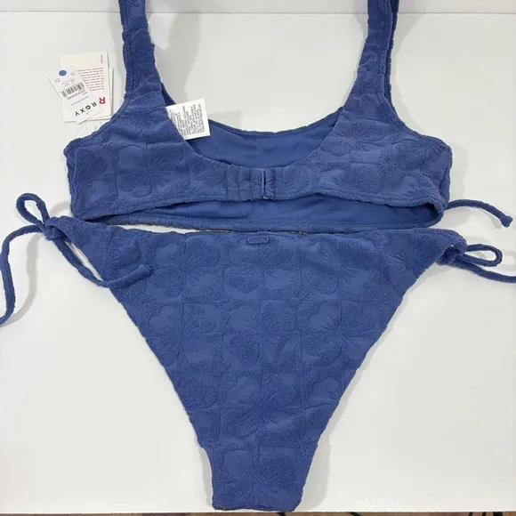 ROXY NWT Sunclick jacquard bralette bikini top‎ + side tie bottoms L - Image 7