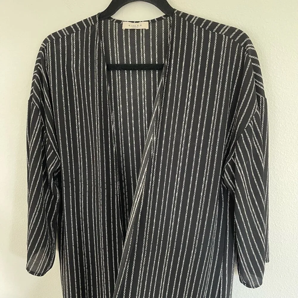 GILLI Black White Striped Open Front Kimono Duster (Small) - Image 5