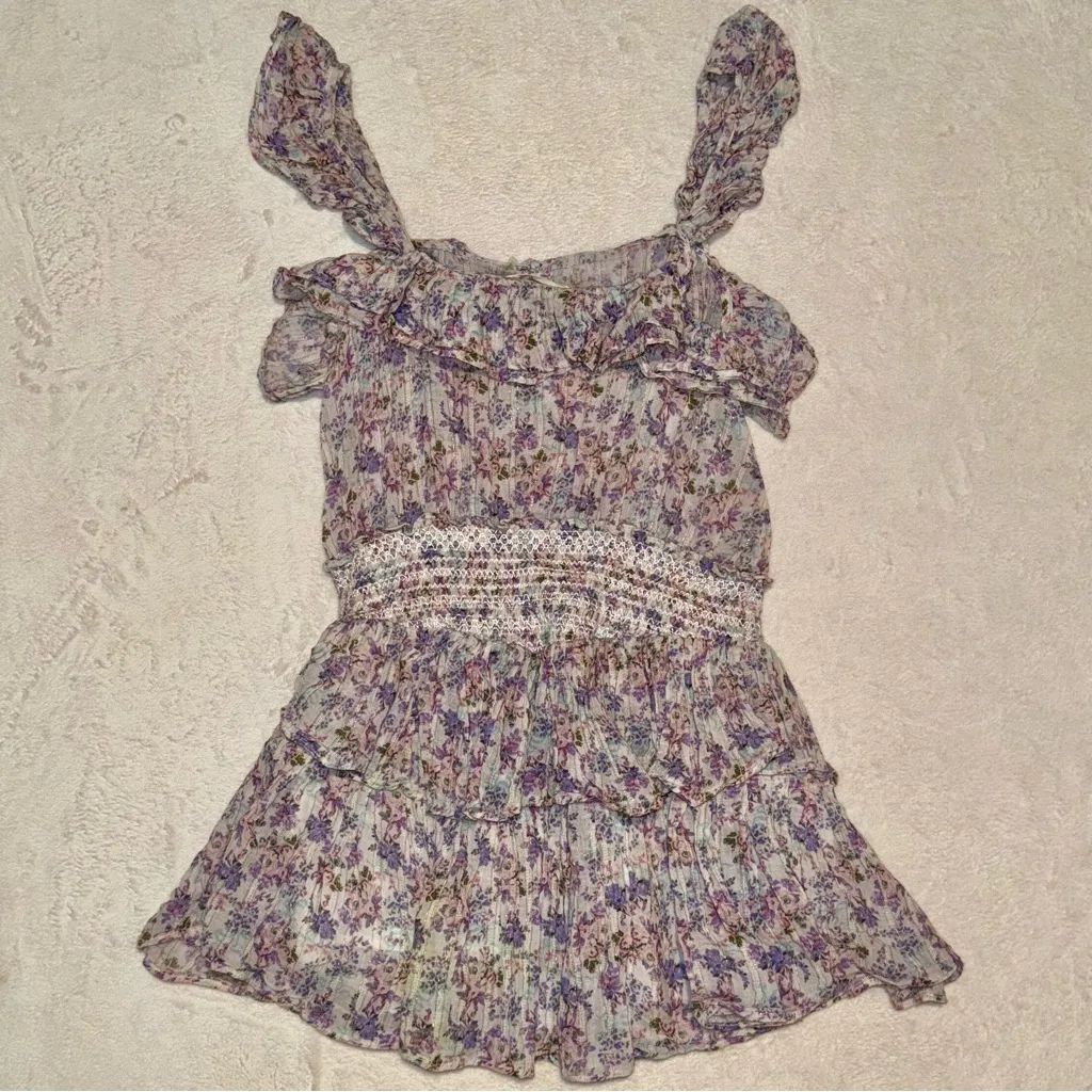 Loveshackfancy Shanely Printed Floral Mini Ruffle Dress size Medium - Image 6