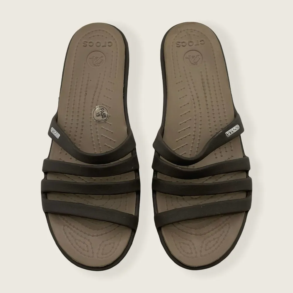 Crocs Rhonda Brown Strappy 2" Wedge Slip On Foam Slide Sandals 14706 10 - Image 2