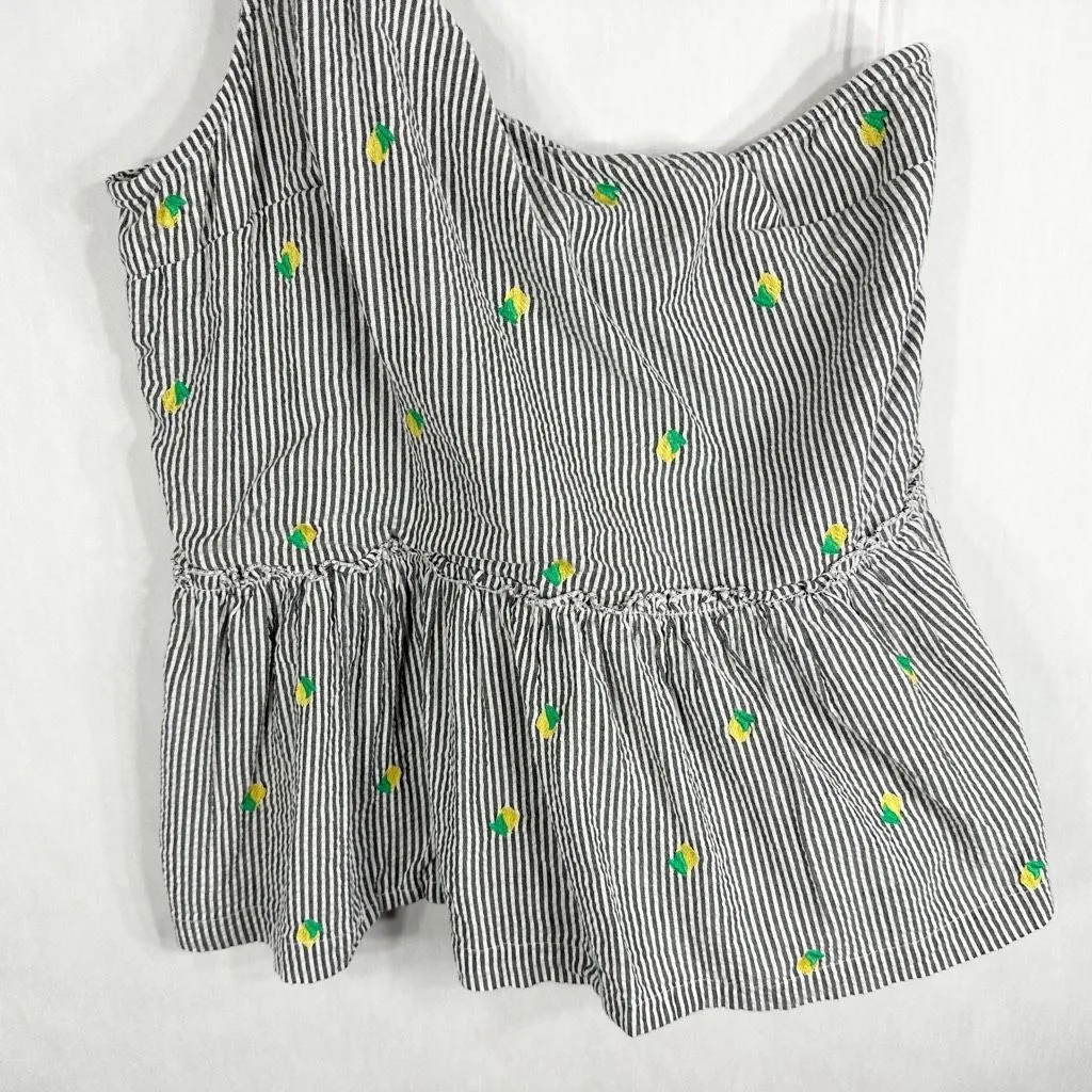 Crown Ivy Plus Size 16 Top One Shoulder Peplum Seersucker Lemons Striped‎ 743 - Image 2