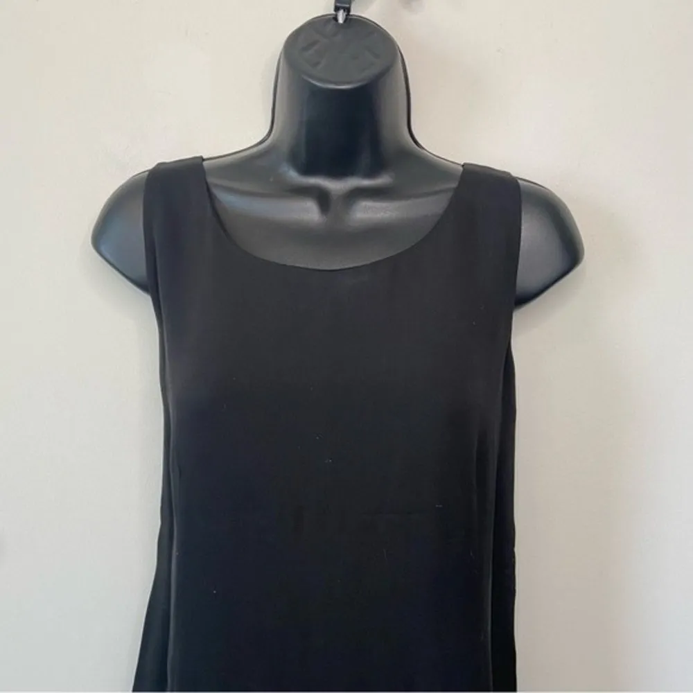 Eileen Fisher Black Sleeveless Pleated Shift Dress Scoop Neck Medium - Image 2