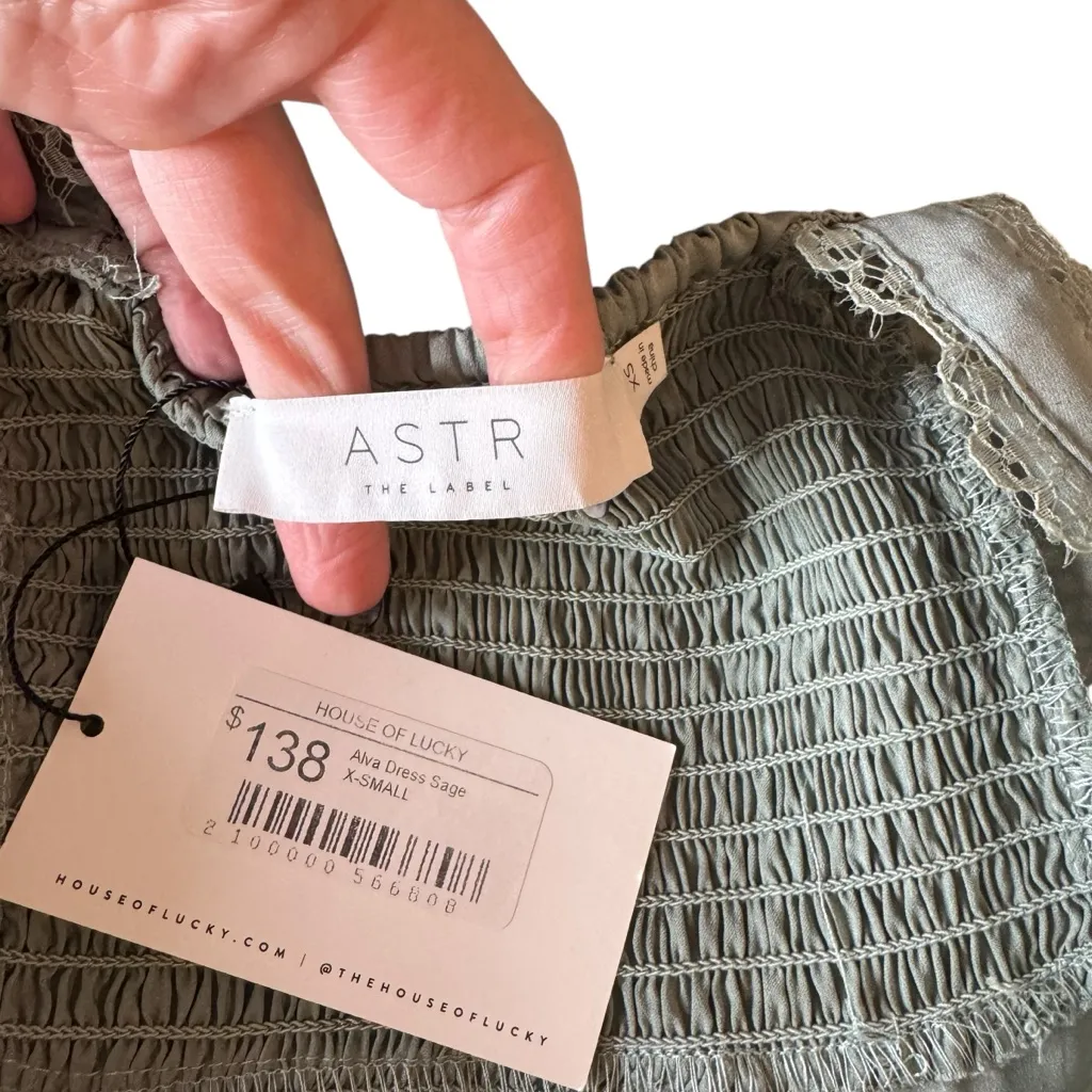 ASTR The Label - NWT Alva Ruched Lace Trim Midi Slip Dress Sage Green Sz S - Image 12