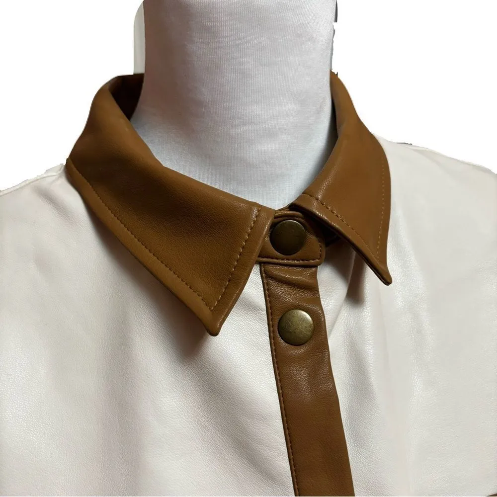 NWT Fate Cream and Brown Mini Shirt Dress | Size Small - Image 3