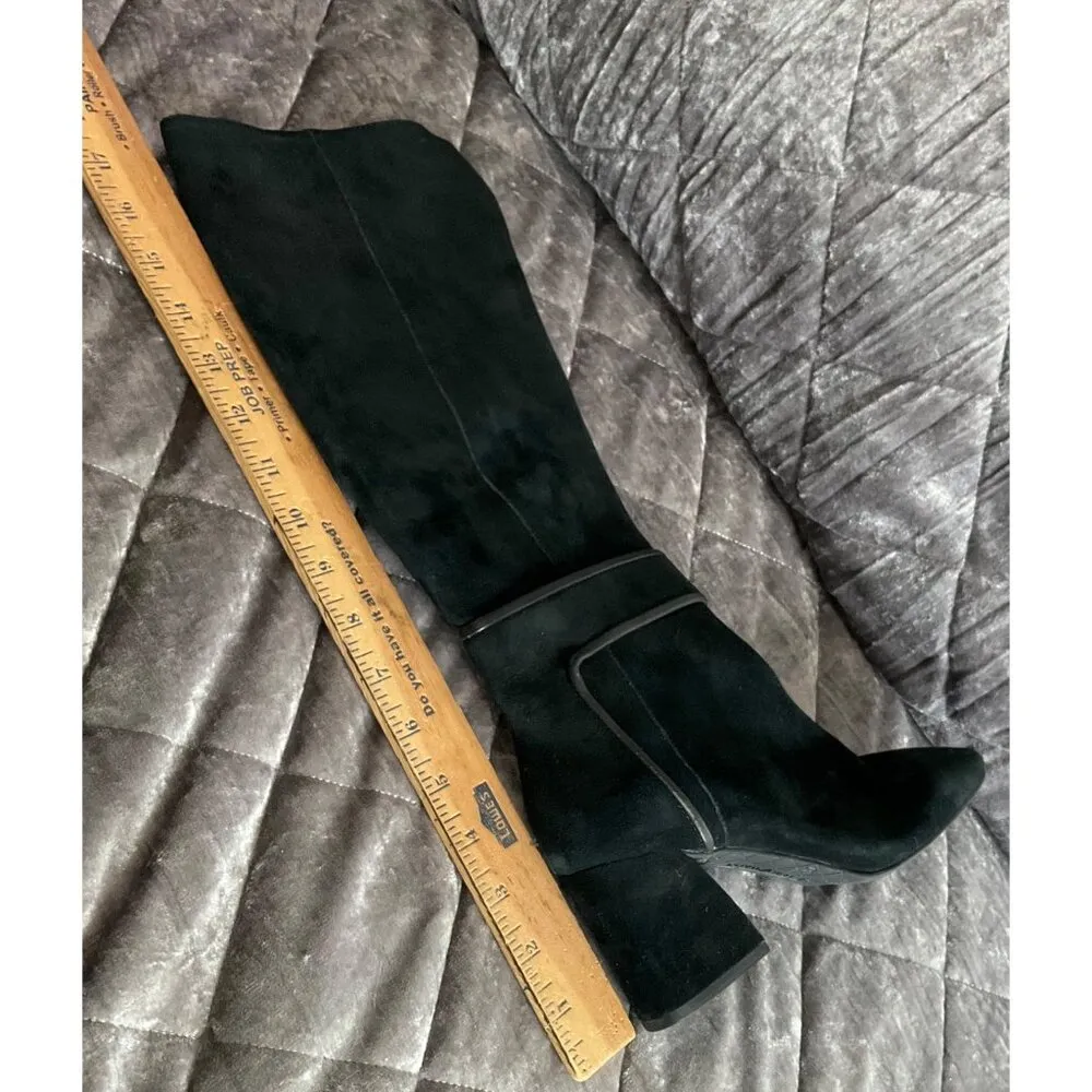 Donald Pliner GOA Black Suede Knee-High Block Heel Boots Size 6 riding heeled - Image 4