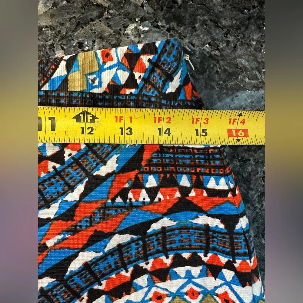 Anthropologie Tabitha Pencil Skirt Size 4 Small Olmeda Blue Orange Mosaic Print - Image 10