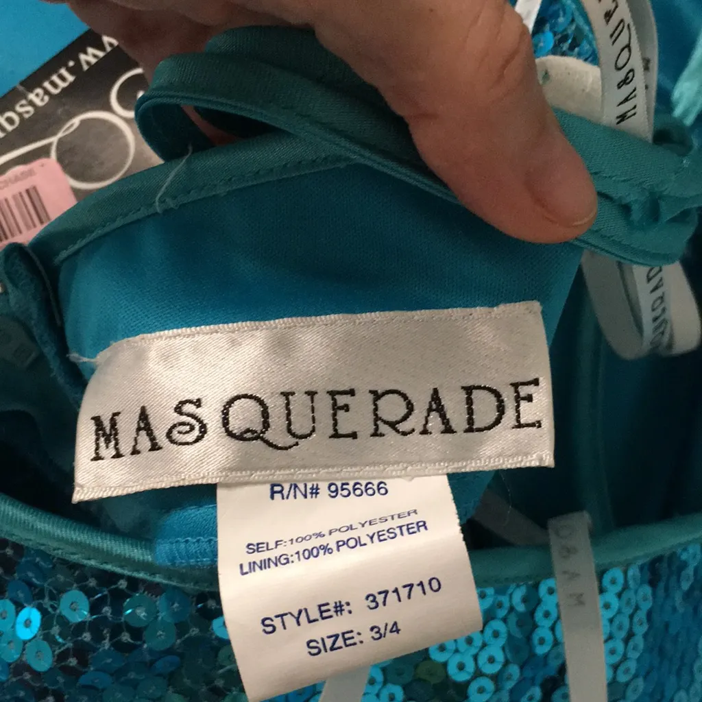 New Masquerade Formal or Prom Halter Shimmery Sequins Dress Turquoise Blue 3/4 - Image 12