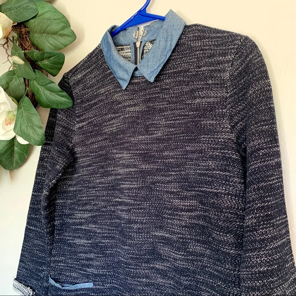 Ann Taylor Tweed Layered Pullover Navy Blouse XS - Image 5