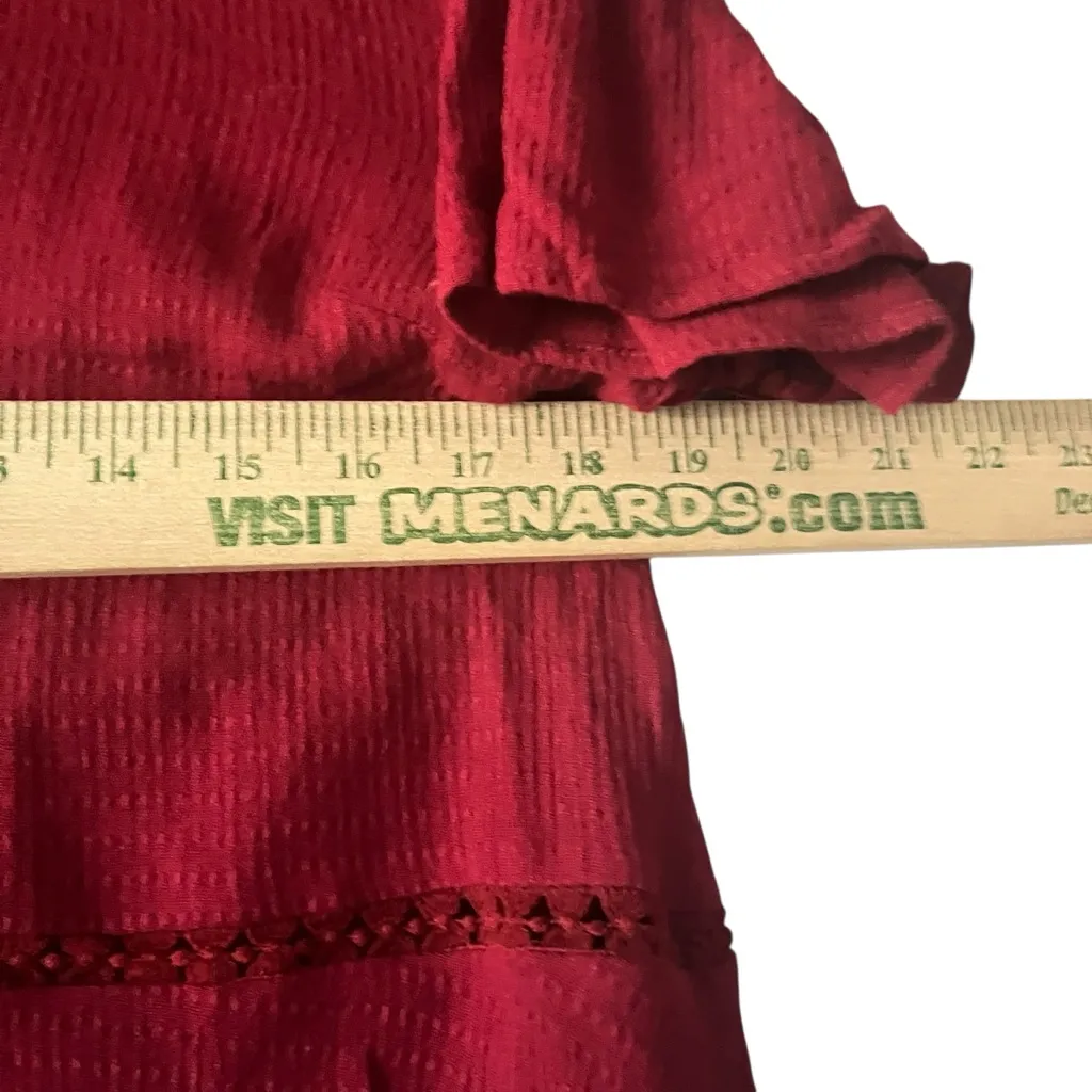 Shilla Chic Burgundy Ruffle Sleeve Blouse Women's Sz S Boho Casual‎ Lace Cut Out - Image 7