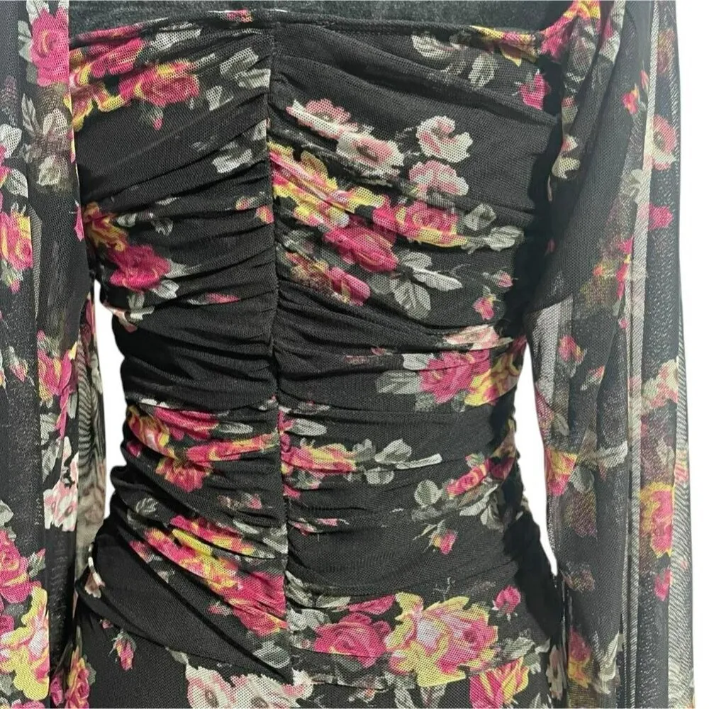 Lulus Size Medium  Top Blouse Long Sleeve Floral Ruched - Image 6